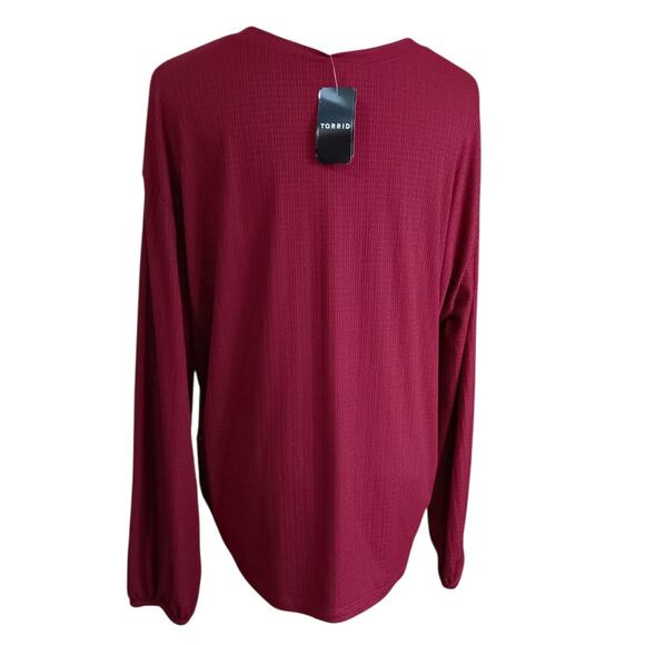 NEW TORRID 0 Blouse Top 12 Large Burgundy Boho Peasant Criss Cross Laces V-Neck - Picture 2 of 7